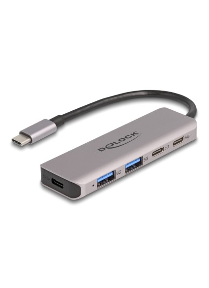 DELOCK USB hub 64239, 4x θυρών, 5Gbps, USB-C σύνδεση, γκρι