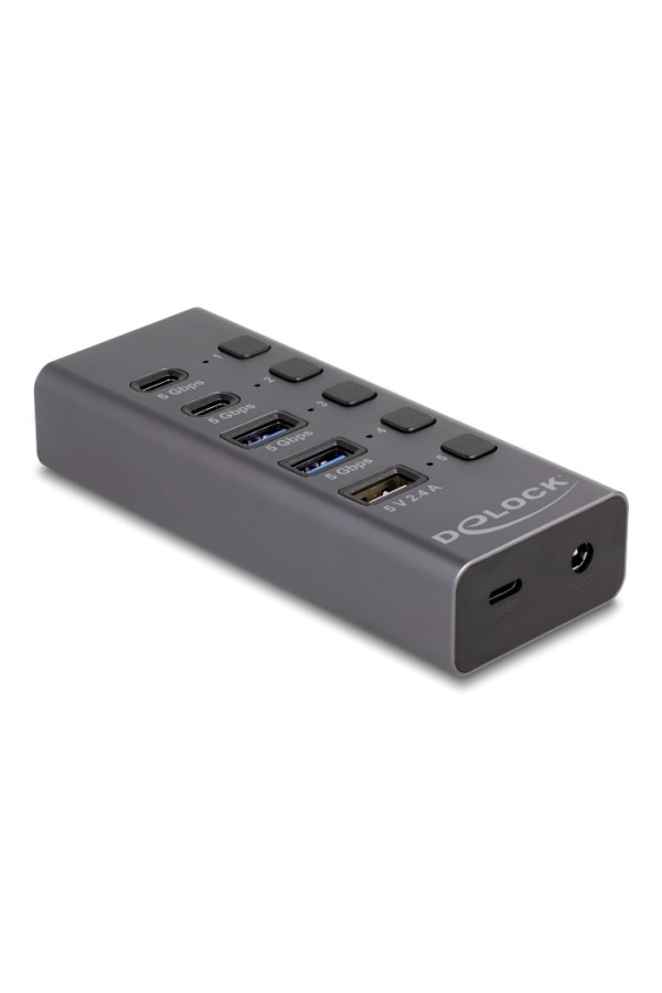 DELOCK USB hub 64248 με διακόπτες, 5x θυρών, 5Gbps, USB/USB-C σύνδεση, γκρι