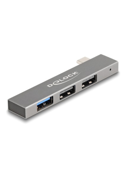 DELOCK USB hub 64274, 3x θυρών, 10Gbps, USB-C σύνδεση, γκρι