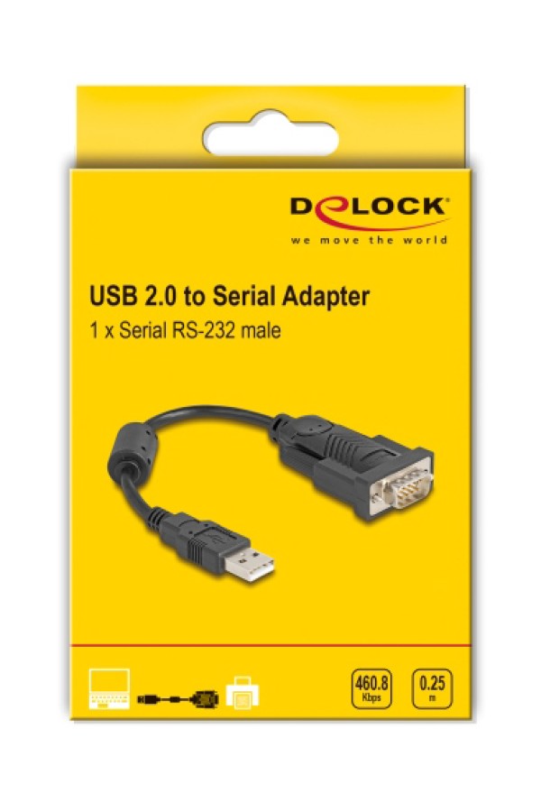 DELOCK αντάπορας USB σε RS-232 64276, 460.8Kbps, 0.25m, μαύρος