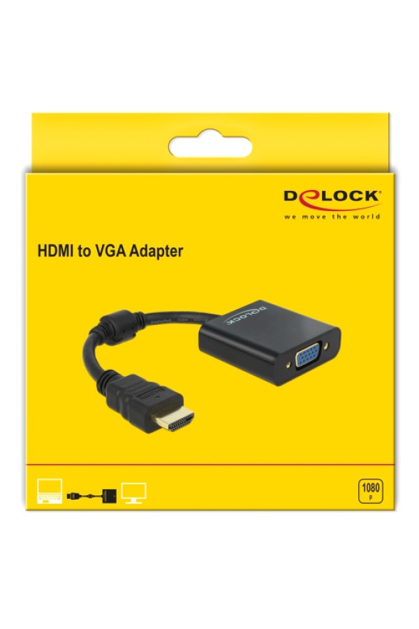 DELOCK αντάπτορας HDMI σε VGA 65512, 1080p, μαύρος