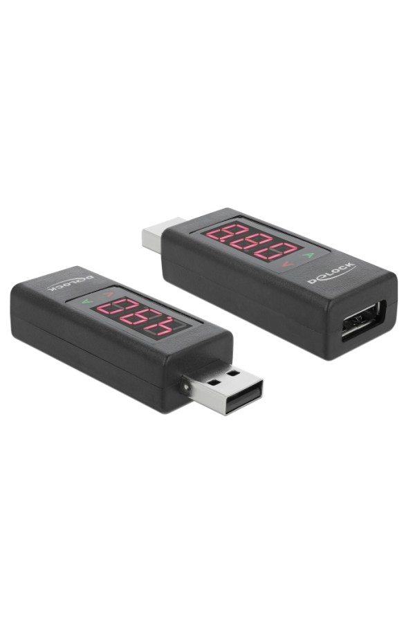 DELOCK αντάπτορας USB 65569 με οθόνη ένδειξης V/A, έως 5V/4A, μαύρος