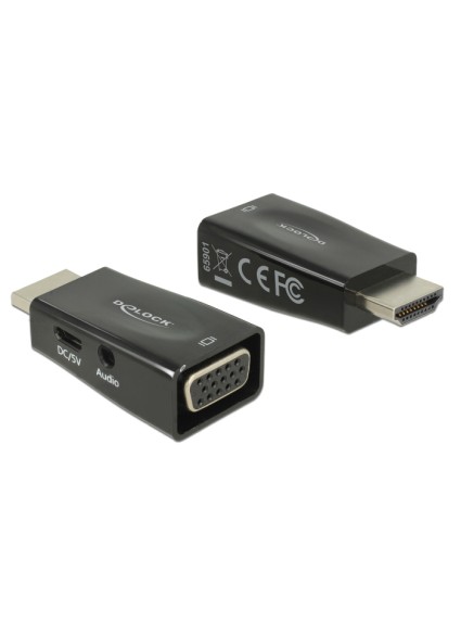 DELOCK αντάπτορας HDMI σε VGA 65901 με 3.5mm, 1080p/60Hz, μαύρος