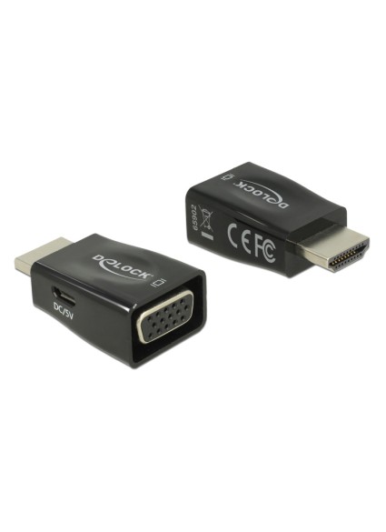 DELOCK αντάπτορας HDMI σε VGA 65902, 1920x1200p/60Hz, μαύρος