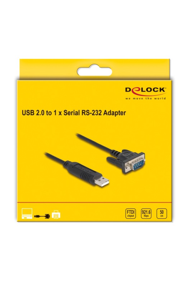 DELOCK καλώδιο USB σε RS-232 66461, 921.6Kbps, 50cm, μαύρο