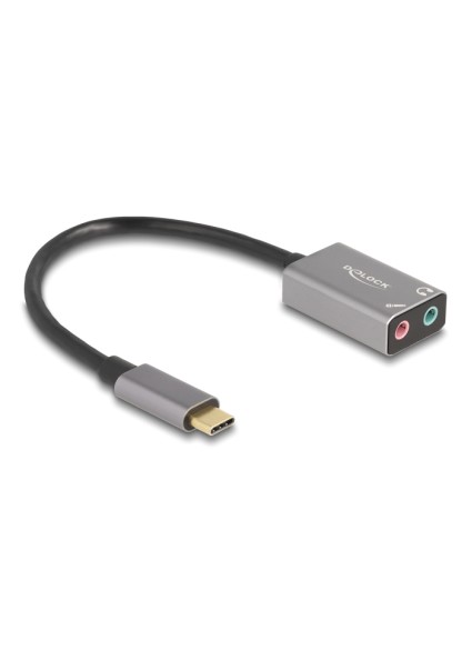 DELOCK εξωτερική κάρτα ήχου 67071, 2x 3.5mm, USB-C σύνδεση, γκρι