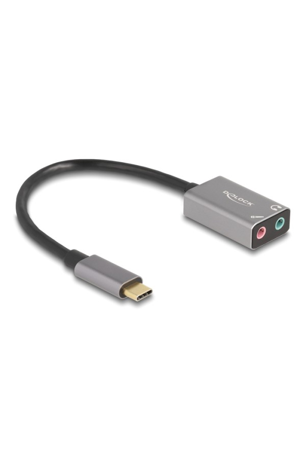 DELOCK εξωτερική κάρτα ήχου 67071, 2x 3.5mm, USB-C σύνδεση, γκρι