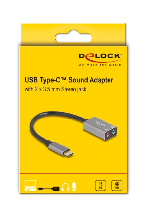 DELOCK εξωτερική κάρτα ήχου 67071, 2x 3.5mm, USB-C σύνδεση, γκρι