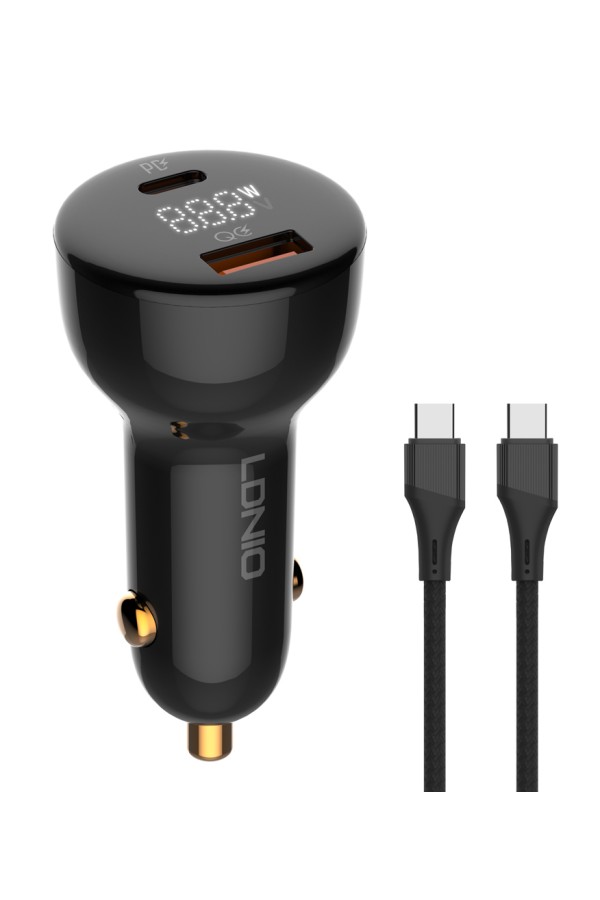 LDNIO φορτιστής αυτοκινήτου C101 με καλώδιο, USB/USB-C, 100W PD, μαύρος