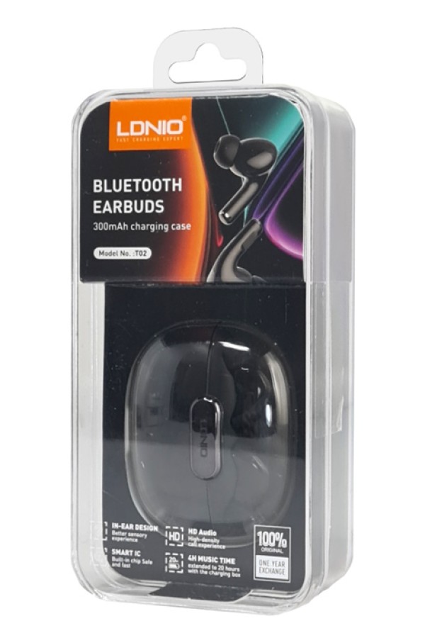 LDNIO earphones με θήκη φόρτισης T02, True Wireless, HiFi, Φ13mm, μαύρα