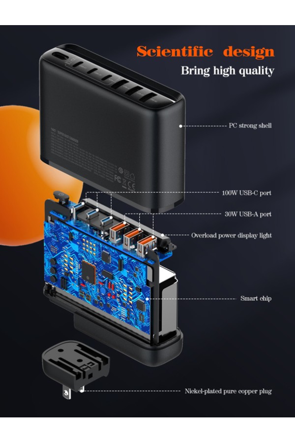 LDNIO σταθμός φόρτισης A6140C, 3x USB-C/3x USB, 140W, PD/QC, GaN, μαύρος