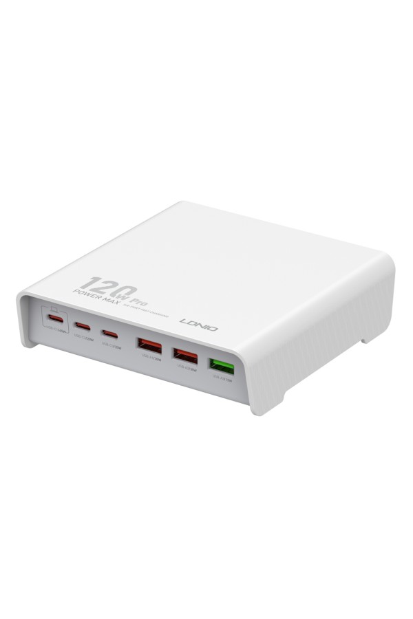 LDNIO σταθμός φόρτισης Q605, 3x USB-C & 3x USB, 120W, PD/QC, λευκός