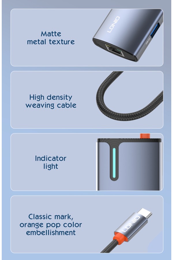 LDNIO docking station DS-16H, 6 θυρών, USB-C σύνδεση, 4K, 100W PD, γκρι