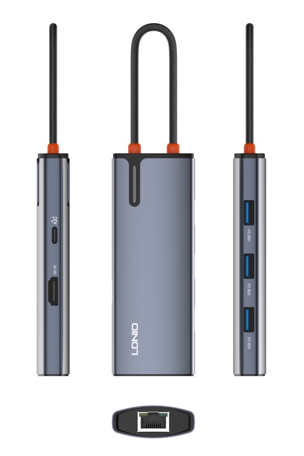 LDNIO docking station DS-16H, 6 θυρών, USB-C σύνδεση, 4K, 100W PD, γκρι