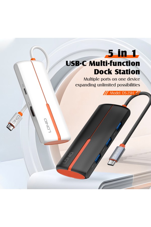 LDNIO docking station DS-25H, 5 θυρών, USB-C σύνδεση, 4K, 100W PD, μαύρο