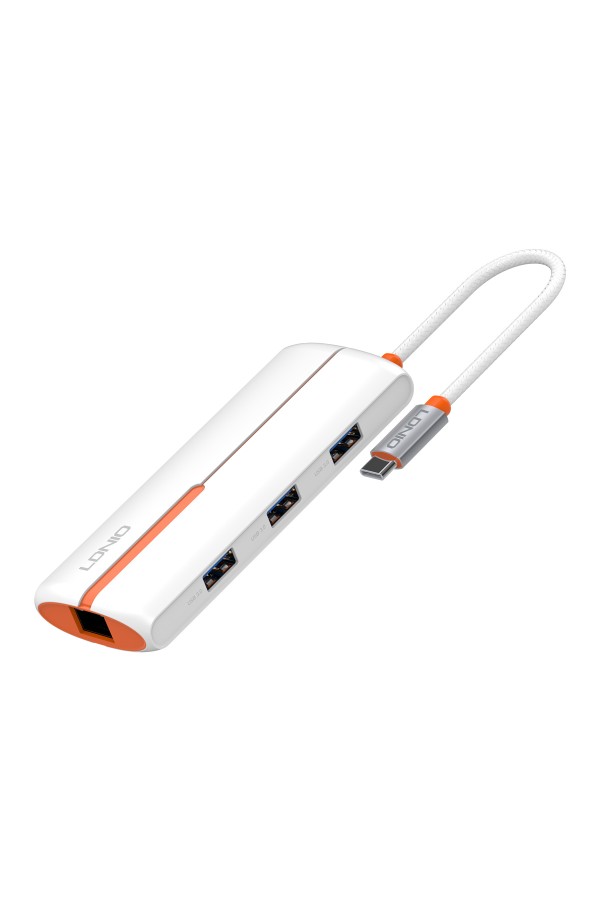 LDNIO USB hub DS-26U με θύρα δικτύου, 6 θυρών, USB-C σύνδεση, 100W PD, λευκό