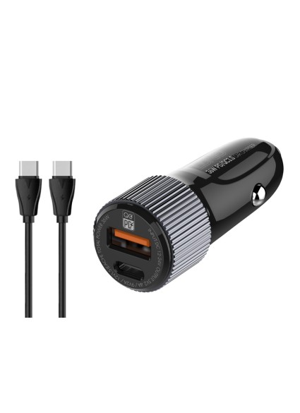 LDNIO φορτιστής αυτοκινήτου C510Q με καλώδιο, USB & USB-C, 38W, μαύρος