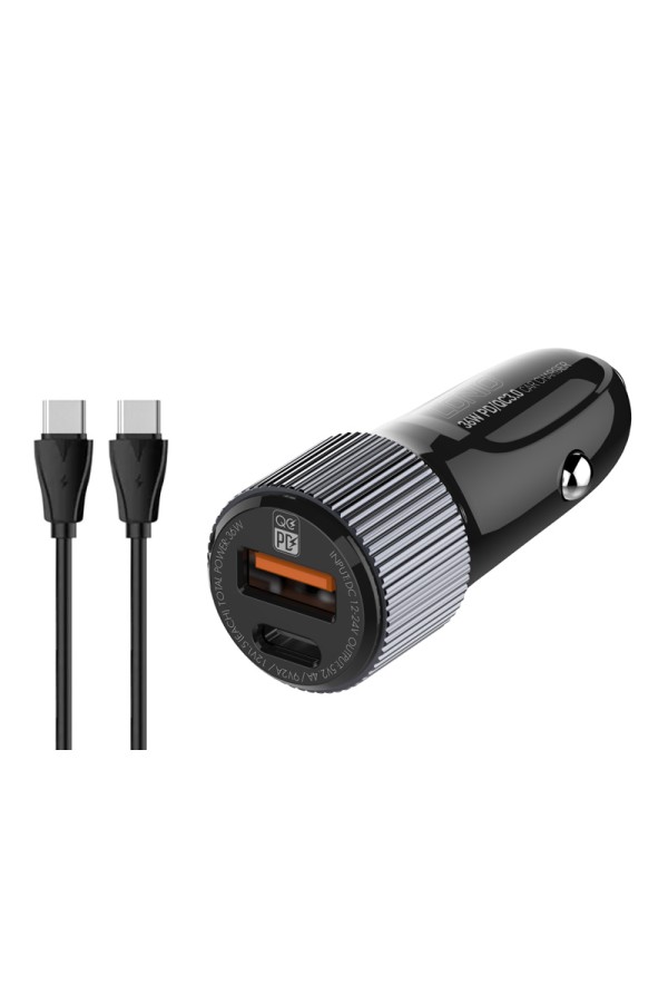 LDNIO φορτιστής αυτοκινήτου C510Q με καλώδιο, USB & USB-C, 38W, μαύρος