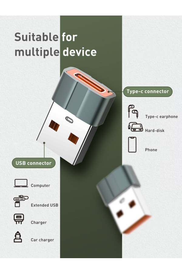 LDNIO αντάπτορας USB σε USB-C LC150, αρσενικό σε θηλυκό, γκρι