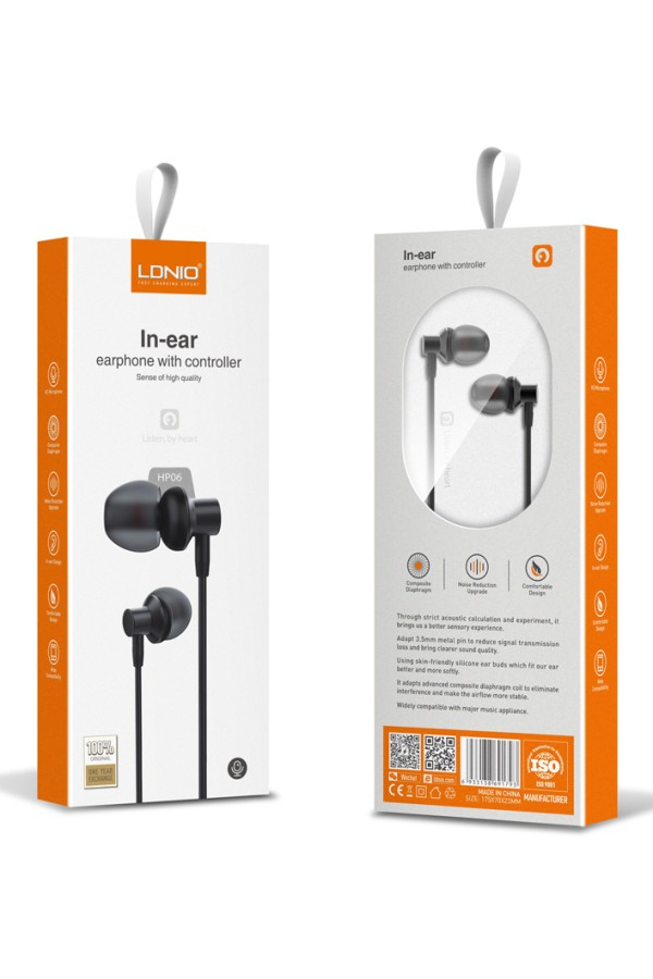 LDNIO earphones με μικρόφωνο HP06, 3.5mm σύνδεση, Φ10mm, 1.2m, μαύρα