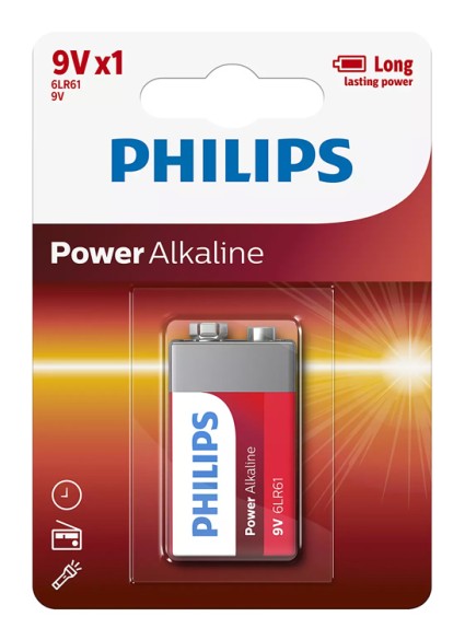 PHILIPS Power αλκαλικές μπαταρίες 6LR61P1B/10, 6LR61 9V, 1τμχ