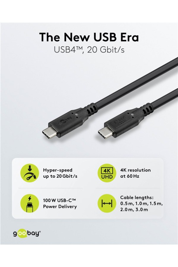 GOOBAY καλώδιο USB-C 74196, USB4, 100W, 20Gbps, 4K/60Hz, 1.5m, μαύρο