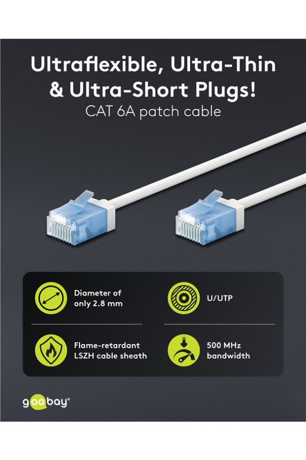 GOOBAY καλώδιο δικτύου 74286, CAT 6A U/UTP, slim, copper, 500MHz, 1m, λευκό