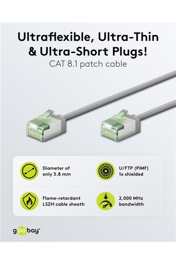 GOOBAY καλώδιο δικτύου 74345, CAT 8.1 U/FTP, slim, copper, 40Gbps, 0.50m, γκρι