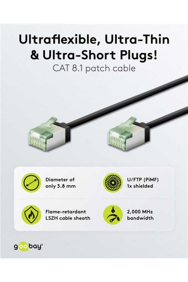 GOOBAY καλώδιο δικτύου 74355, CAT 8.1 U/FTP, slim, copper, 40Gbps, 3m, μαύρο