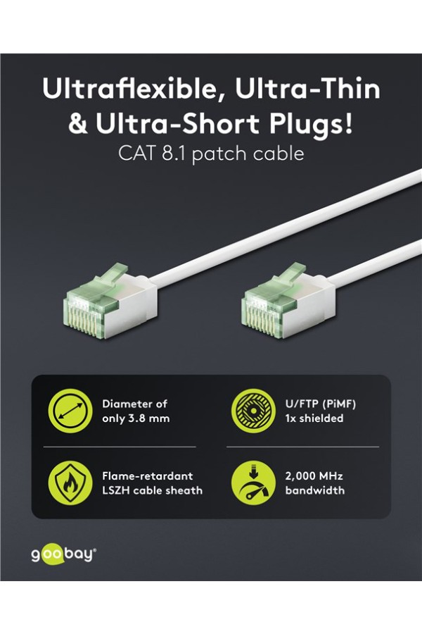 GOOBAY καλώδιο δικτύου 74359, CAT 8.1 U/FTP, slim, copper, 40Gbps, 0.50m, λευκό