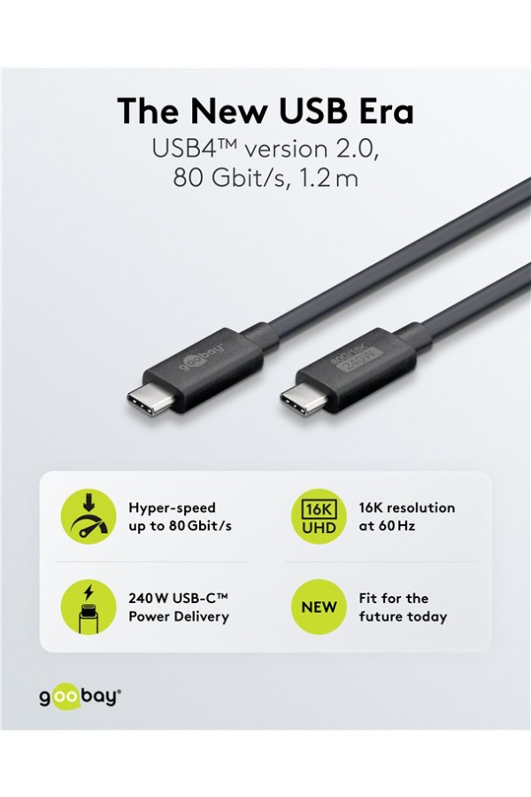 GOOBAY καλώδιο USB-C 74376, USB4, 240W, 80Gbps, 16K/60Hz, 1.2m, μαύρο