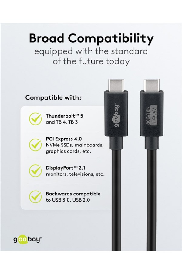 GOOBAY καλώδιο USB-C 74376, USB4, 240W, 80Gbps, 16K/60Hz, 1.2m, μαύρο