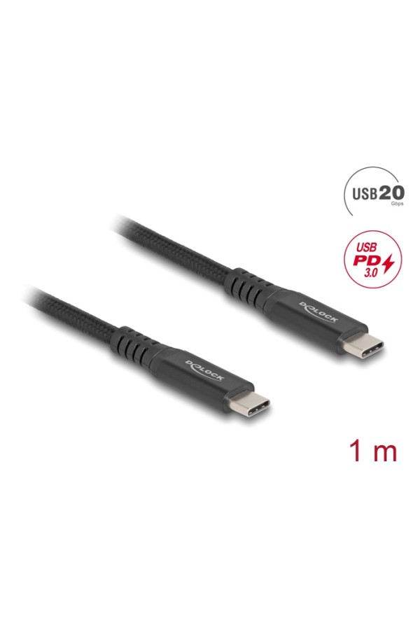 DELOCK καλώδιο USB-C 80024, 100W, 20 Gbps, 1m, USB4, E-Marker, μαύρο
