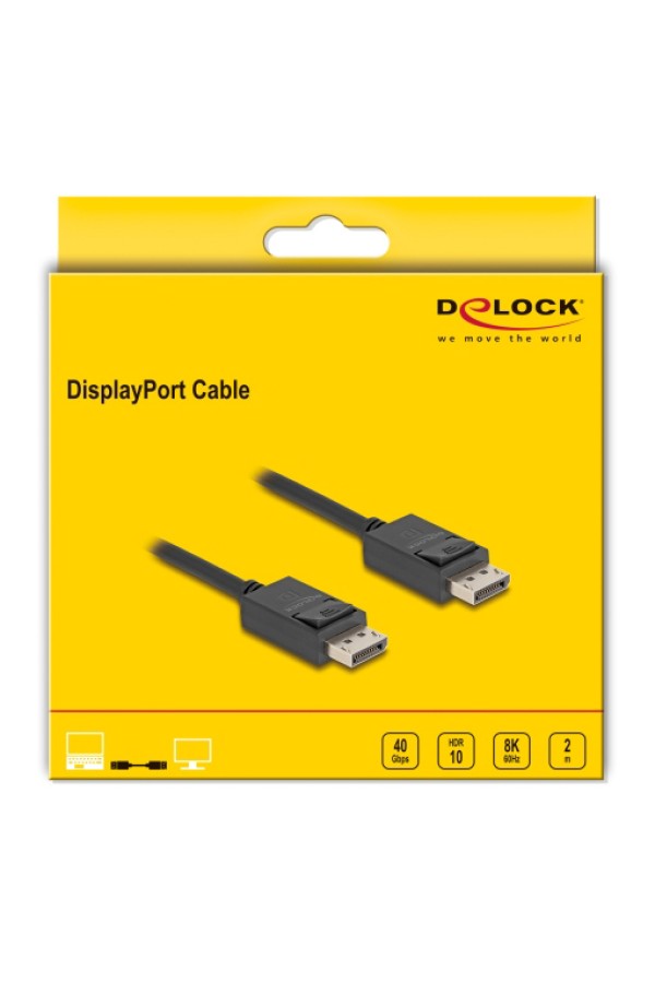 DELOCK καλώδιο DisplayPort 2.1 80493 8K/60Hz 4K/120Hz 40 Gbps, 2m, μαύρο