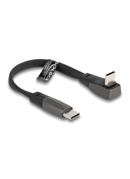 DELOCK καλώδιο USB-C 80750, 60W, flat, γωνιακό, 480 Mbps, 14cm, μαύρο