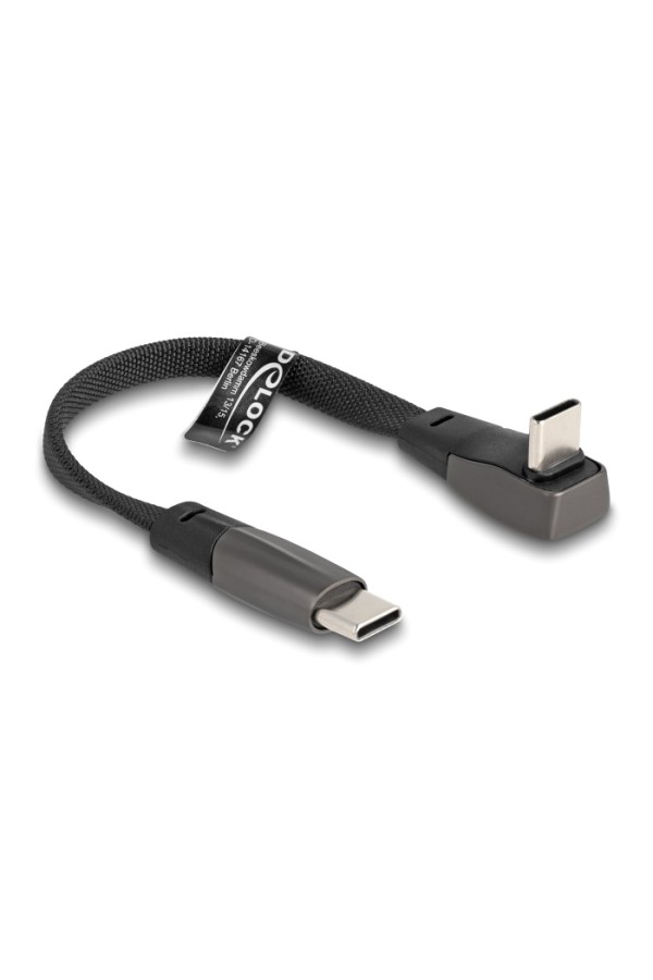 DELOCK καλώδιο USB-C 80750, 60W, flat, γωνιακό, 480 Mbps, 14cm, μαύρο