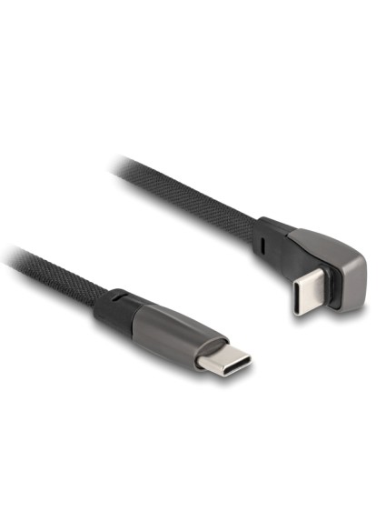 DELOCK καλώδιο USB-C 80751, 60W, flat, γωνιακό, 480 Mbps, 1m, μαύρο