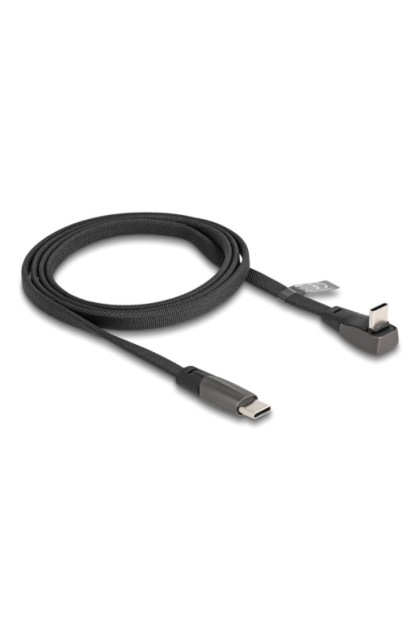 DELOCK καλώδιο USB-C 80751, 60W, flat, γωνιακό, 480 Mbps, 1m, μαύρο