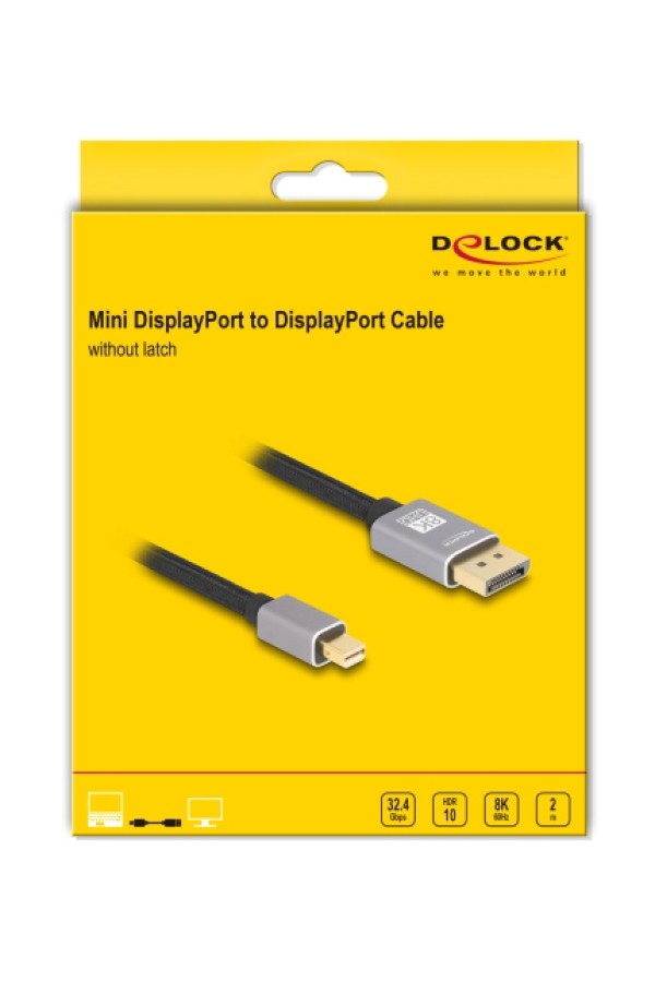 DELOCK καλώδιο mini DisplayPort σε DisplayPort 81092, 8K/60Hz, 32.4 Gbps, 2m, μαύρο