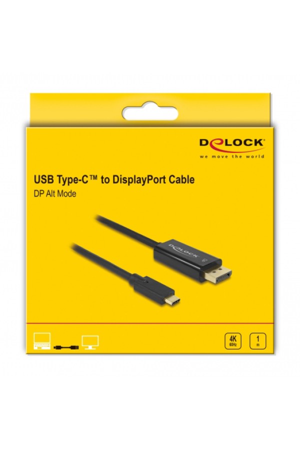 DELOCK καλώδιο USB-C σε DisplayPort 85255, DP Alt Mode, 4K, 1m, μαύρο