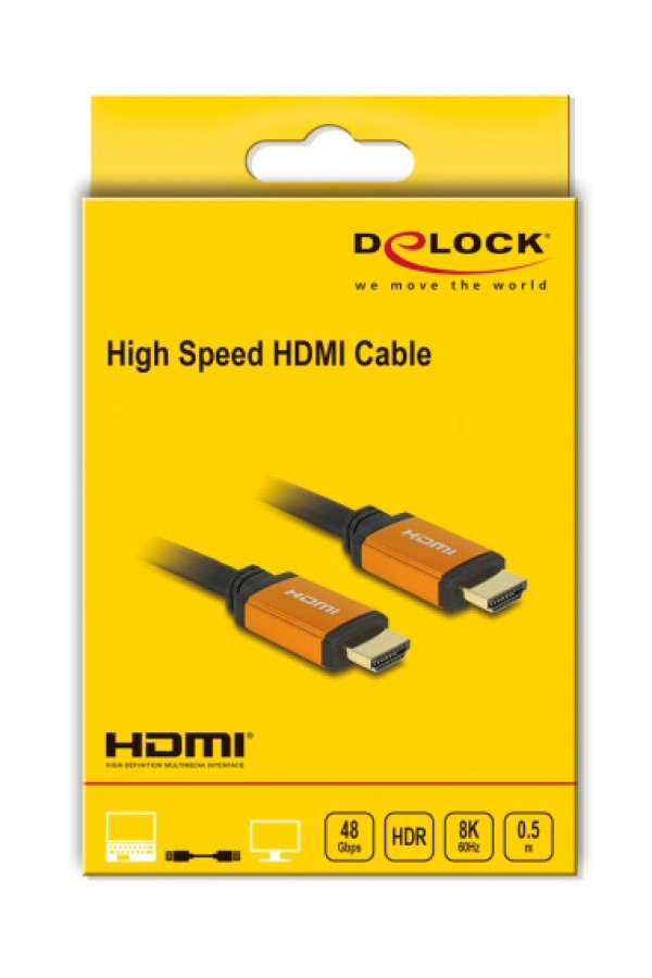 DELOCK καλώδιο HDMI 85726, 8K/60Hz, 48 Gbps, eARC, HDR, 0.50m, μαύρο