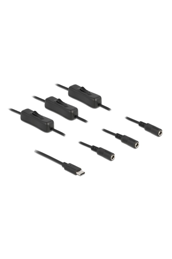 DELOCK καλώδιο USB Type-C σε 3x DC 5.5 x 2.1mm 86801, 1m, μαύρο