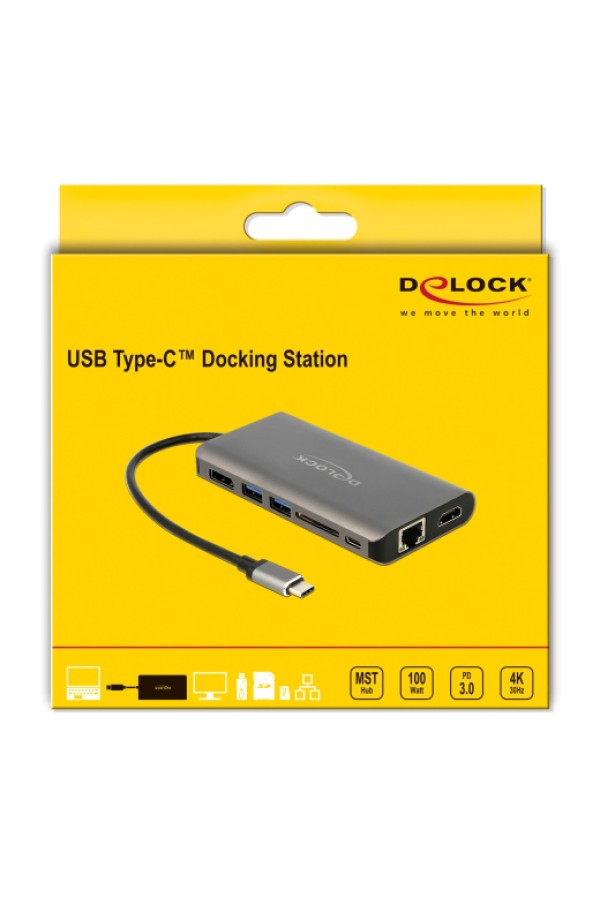 DELOCK docking station 87683, 7 θύρες, USB-C, 100W PD, 4K, MST, γκρι