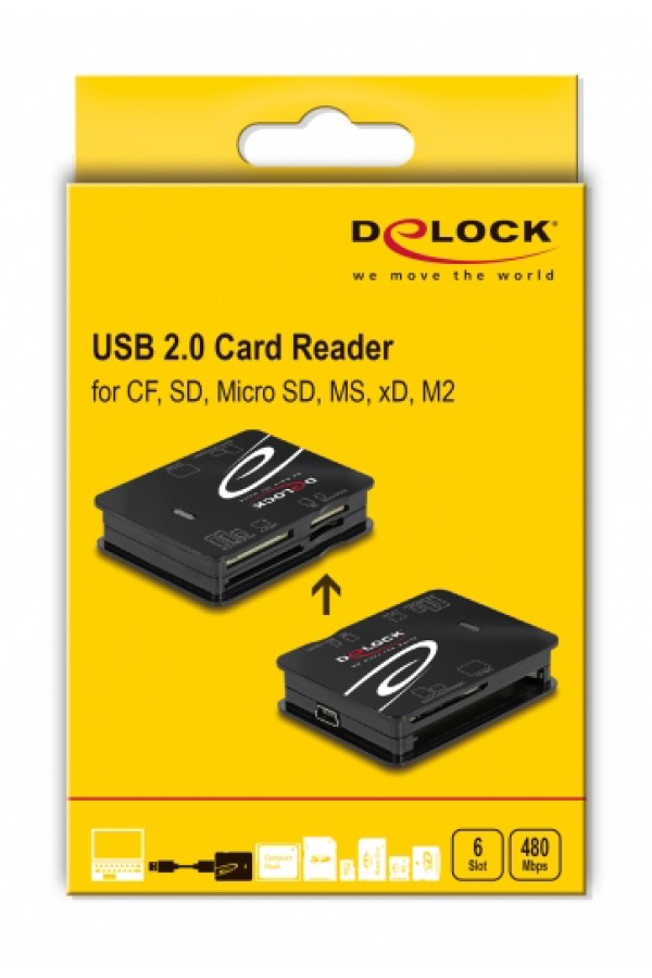 DELOCK card reader 91007 για Micro SD/SD/CF/MS/xD/M2, μαύρο