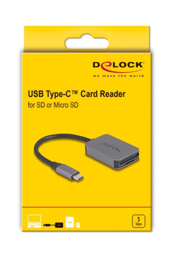 DELOCK card reader 91009 για SD & micro SD, USB-C, 5 Gbps, γκρι