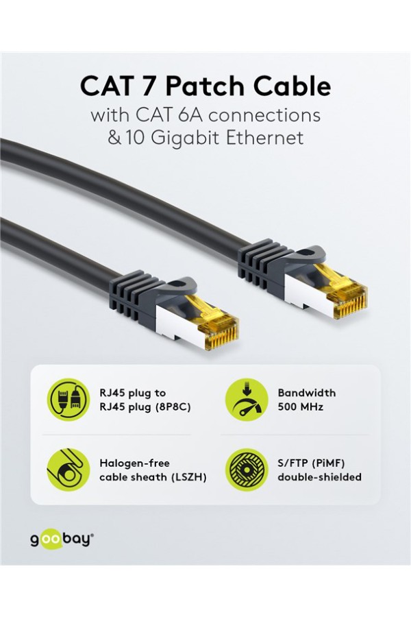 GOOBAY καλώδιο δικτύου 91572, CAT 7 S/FTP, copper, 10Gbps, 0.25m, μαύρο