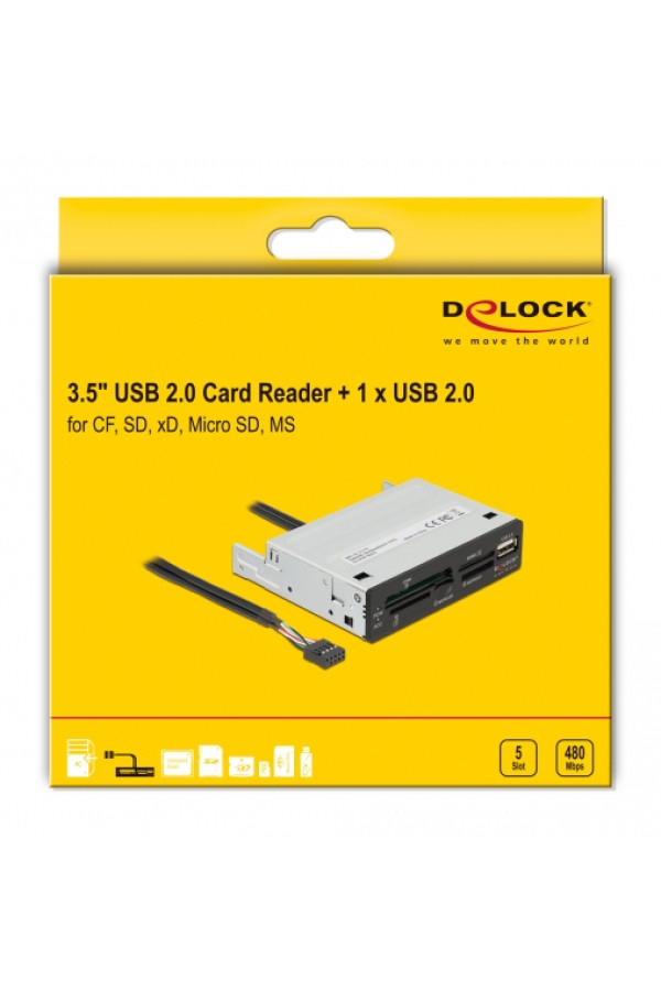 DELOCK USB 9-pin card reader 91708, CF/SD/XD/MS/Micro SD/USB, 3.5