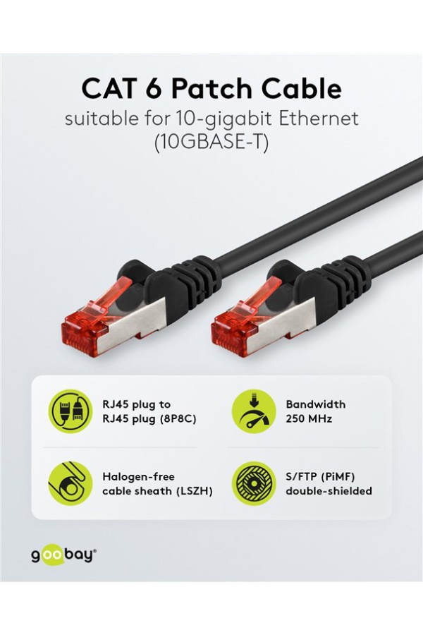 GOOBAY καλώδιο δικτύου 92459, CAT 6 S/FTP, copper, 250MHz, 0.15m, μαύρο