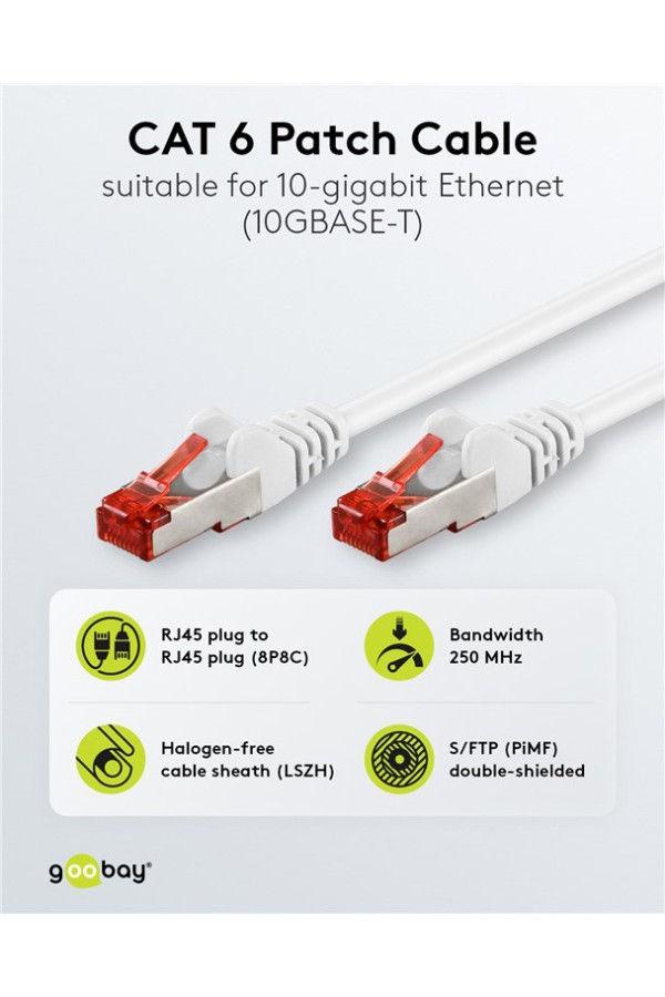 GOOBAY καλώδιο δικτύου 92462, CAT 6 S/FTP, copper, 250MHz, 0.15m, λευκό