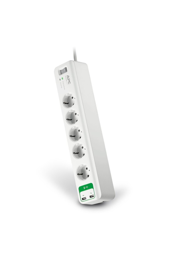 APC Πολύπριζο Ασφαλείας 5 Θέσεων Schuko με 2 USB Θύρες Λευκό (PM5U-GR) (APCPM5U-GR)